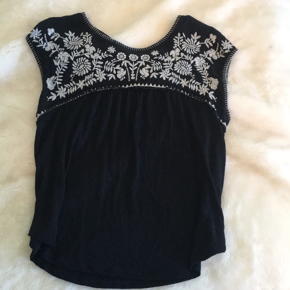 Black Top with White Embroidery